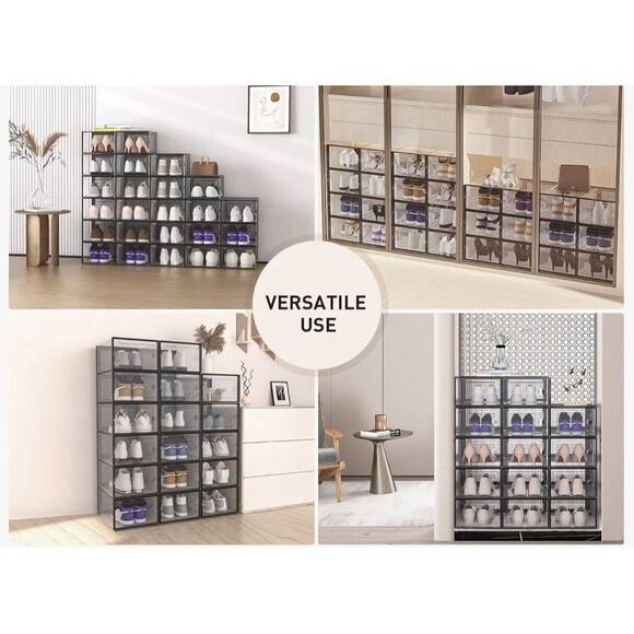 Kuject X-Large Shoe Storage Boxes Organizers Plastic Stackable 12 Pack, Black - Picture 8 of 9